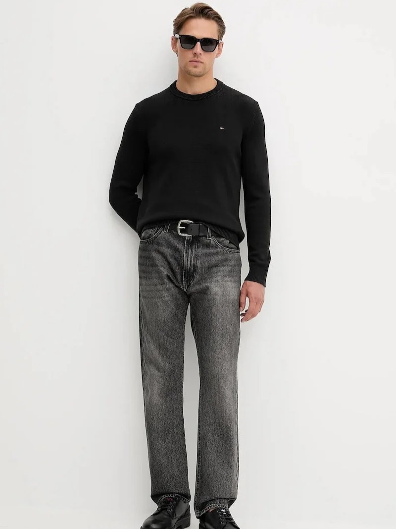 Πουλόβερ ανδρικό TJM Flag Textured Slim Jumper Black Tommy jeans