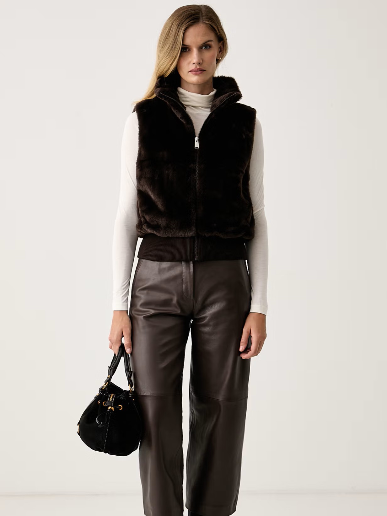 Μπουφάν αμάνικο γούνινο faux fur Brown DKNY