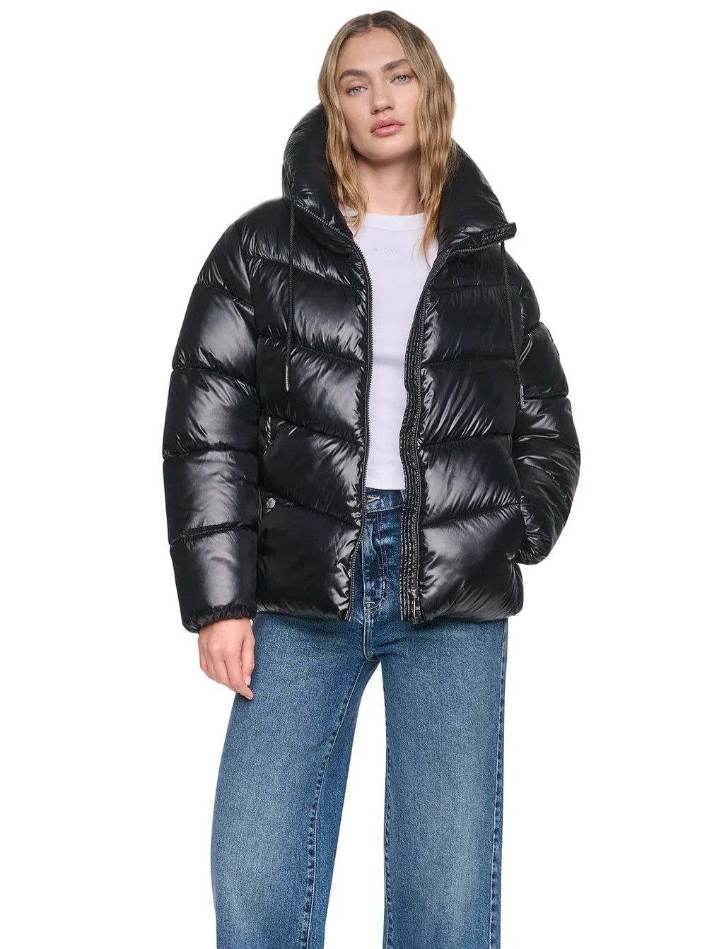 Μπουφάν puffer quilted with drama collar Black DKNY