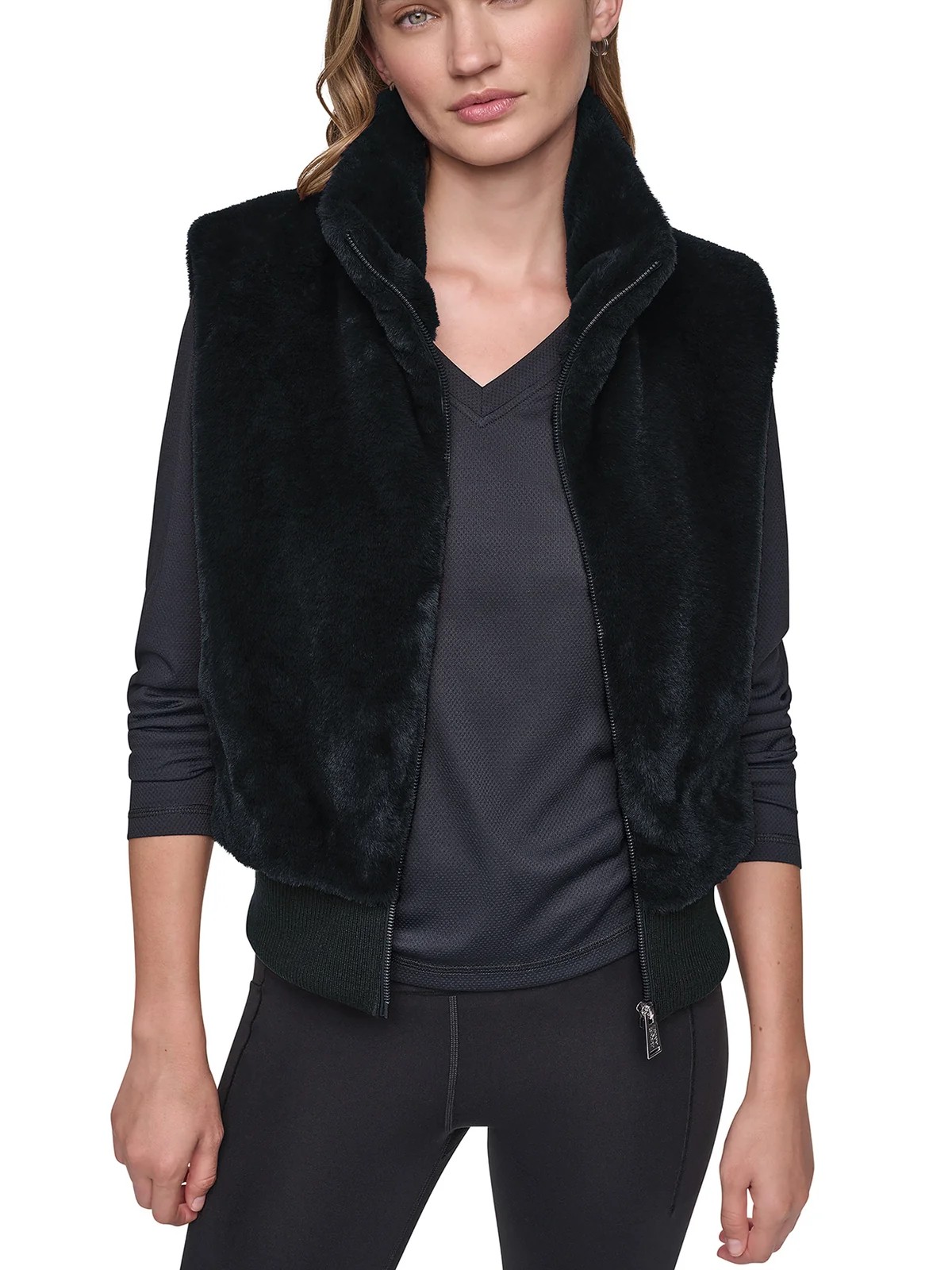 Μπουφάν αμάνικο γούνινο faux fur Black DKNY