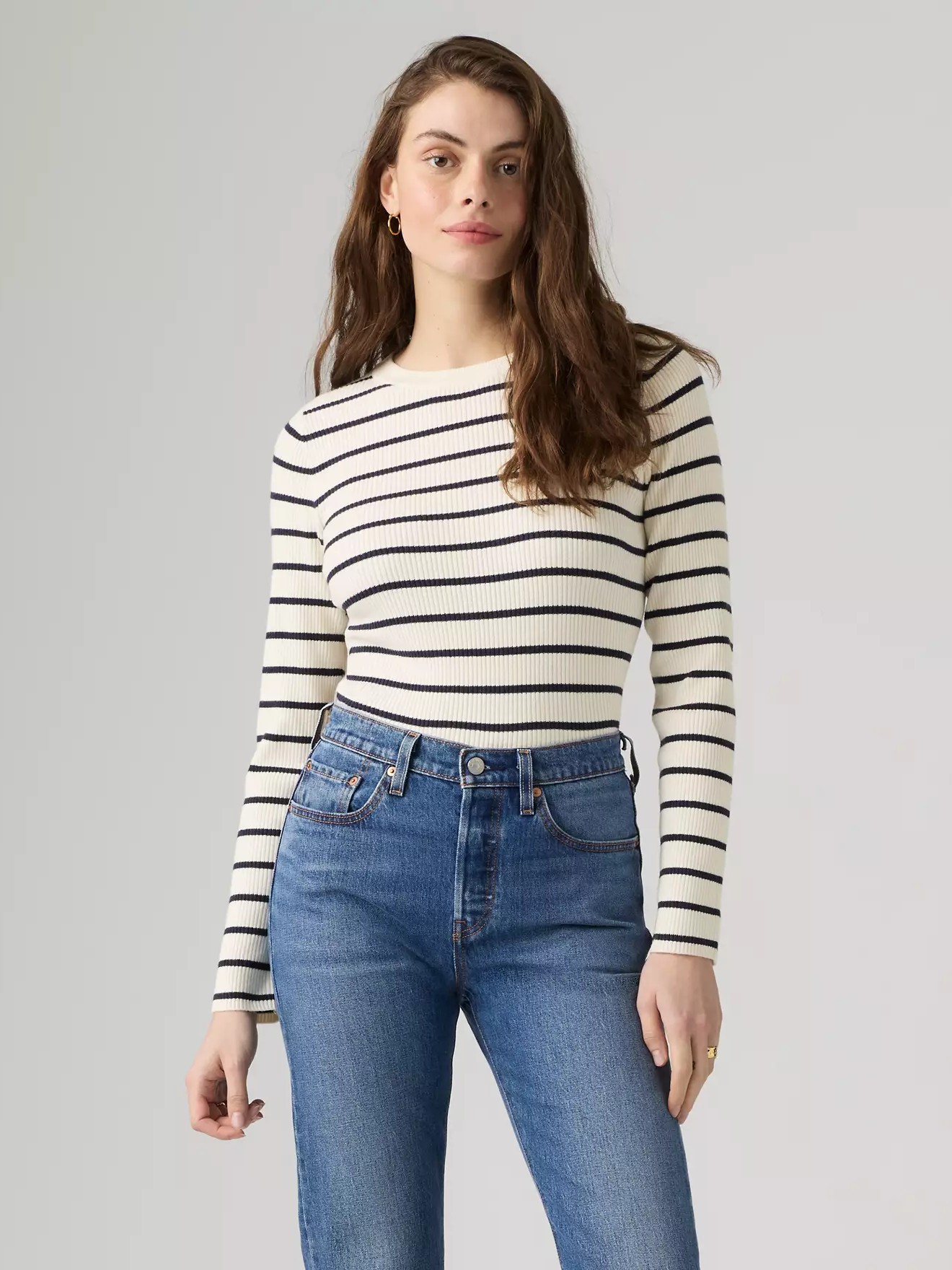 Πουλόβερ πλεκτό crew neck rib Neutrals White Levi's