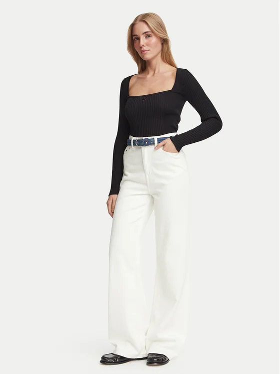Μπλούζα με μακρύ μανίκι TJW Square neck sweater Black Tommy jeans