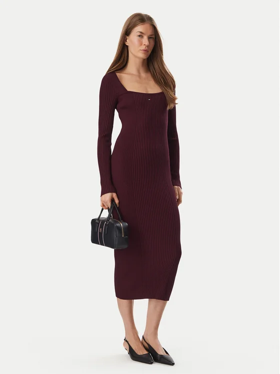 Φόρεμα μίντι bodycon sweater Bordeaux Tommy jeans