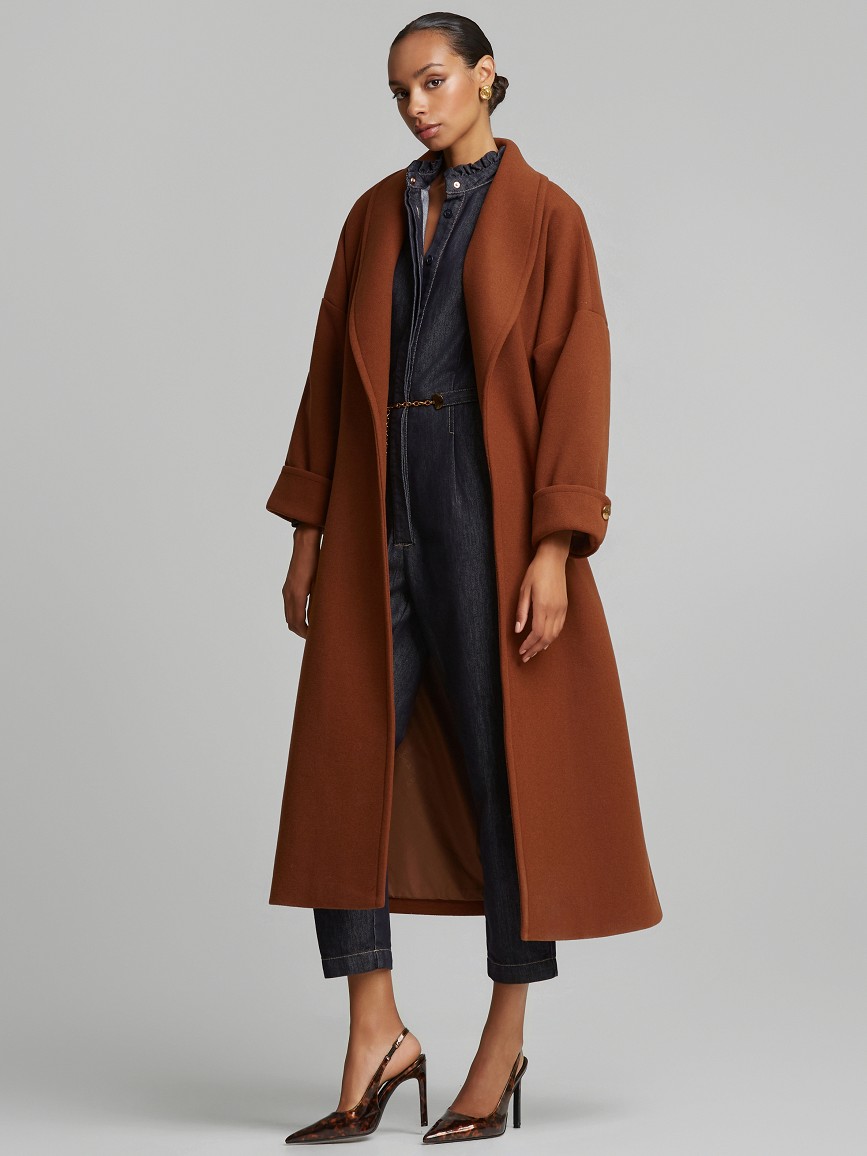 Μακρύ παλτό με πέτα Brown Lynne