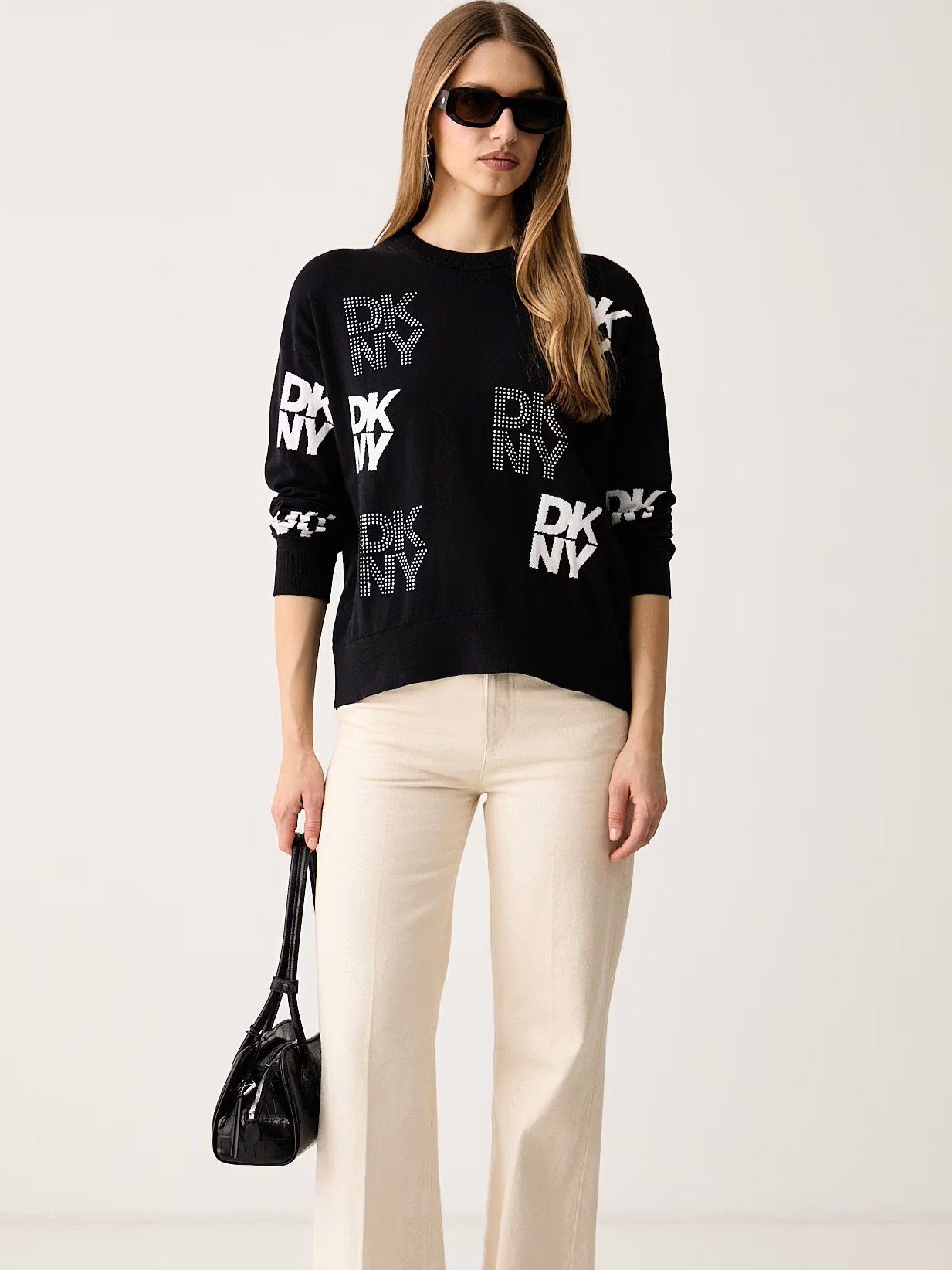 Πουλόβερ με σχέδια και στρας Black DKNY
