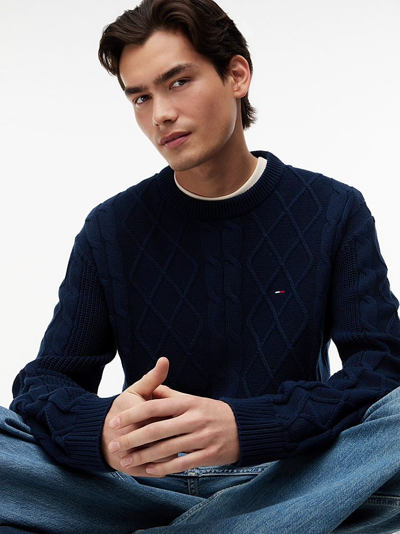 Πλεκτό πουλόβερ flag cable knit Blue Tommy jeans