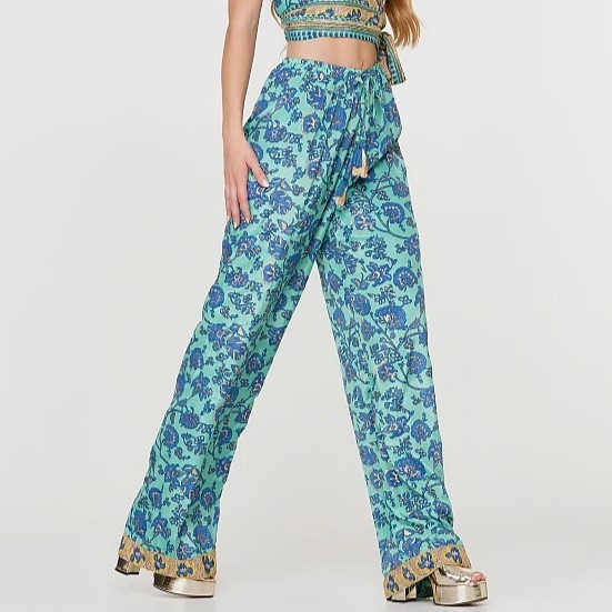 Παντελόνι φαρδύ με Foil λεπτομέρειες Σμαραγδί Lynne