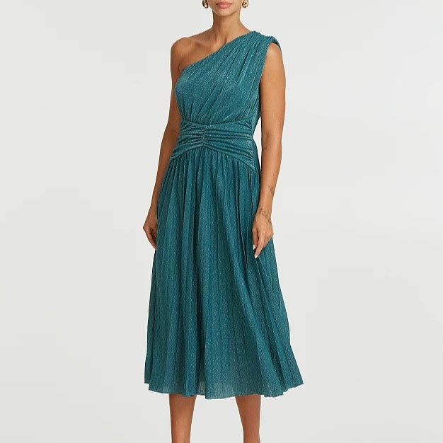 Φόρεμα Midi με έναν ώμο πλισέ Petrol Lynne