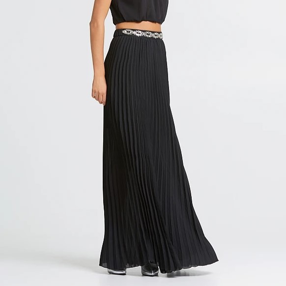 Φούστα Maxi πλισσέ με κρύσταλλα Black Lynne