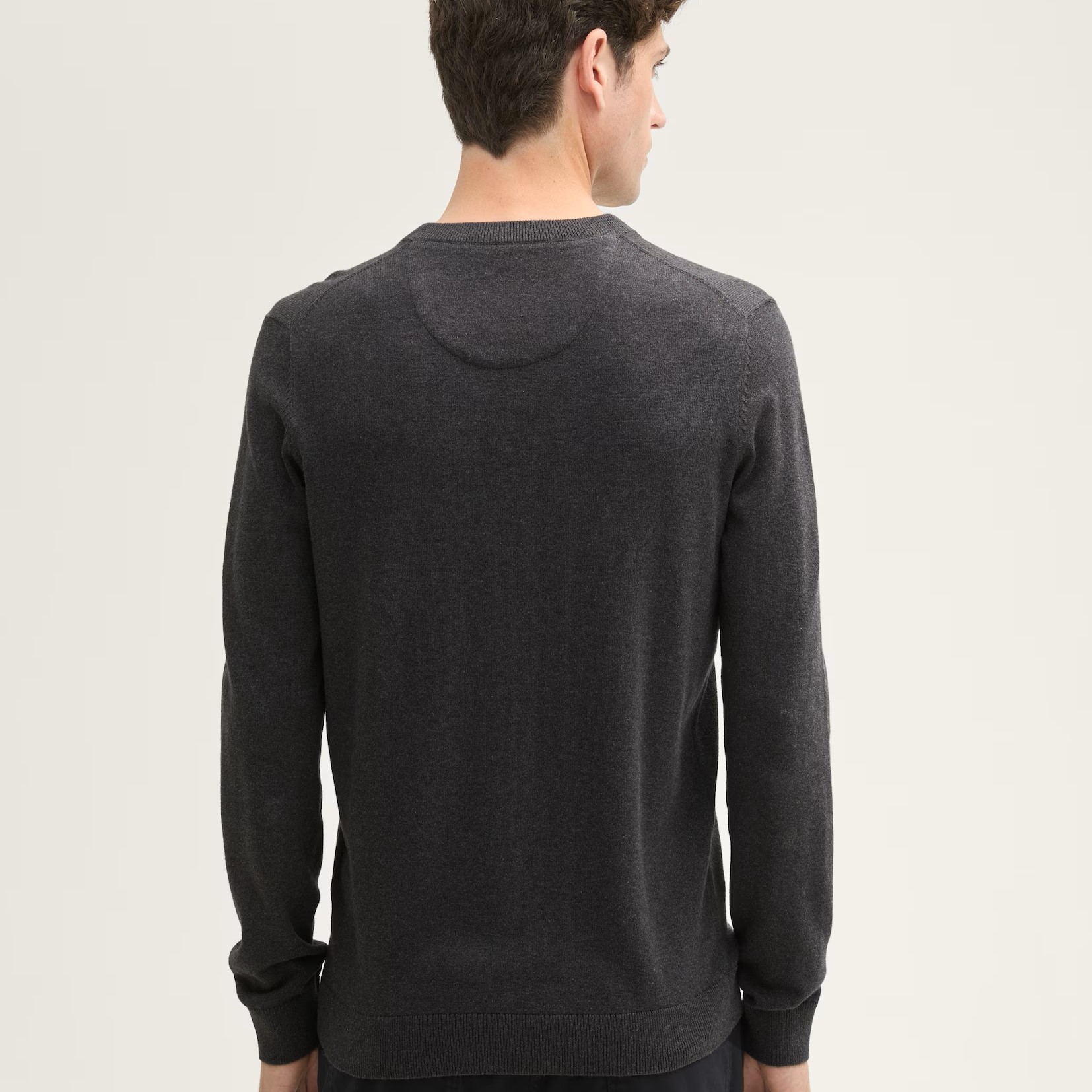 Πλεκτό πουλόβερ Basic Logo Crewneck Black Grey Melange Tom Tailor