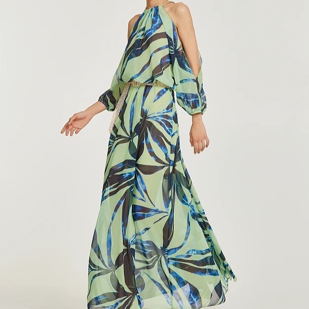 Φόρεμα Maxi με αλυσίδα στο λαιμό Green Lynne