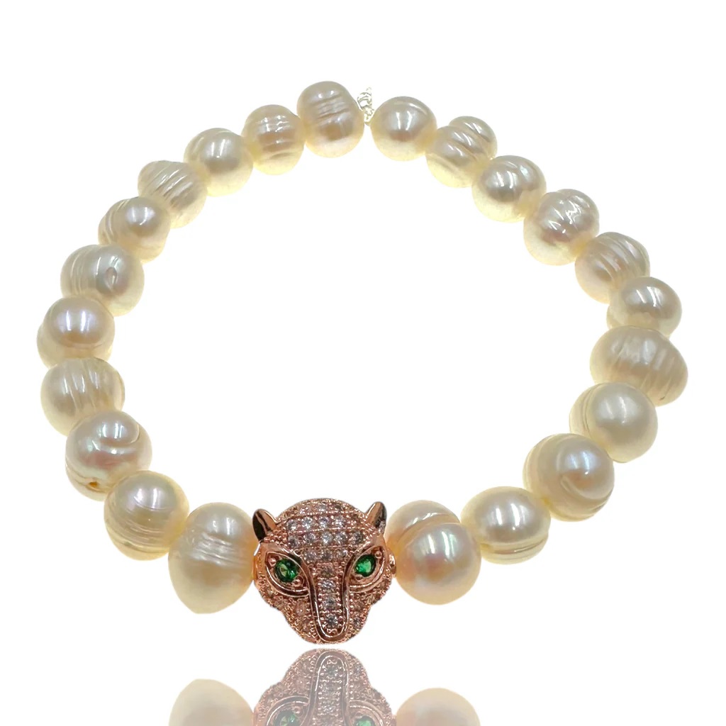 Βραχιόλι με μαργαριτάρια καλλιέργειας Cheetah Rose Gold Elephantina