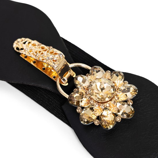 Wide belt with rhinestone clasp Black/Golden Access