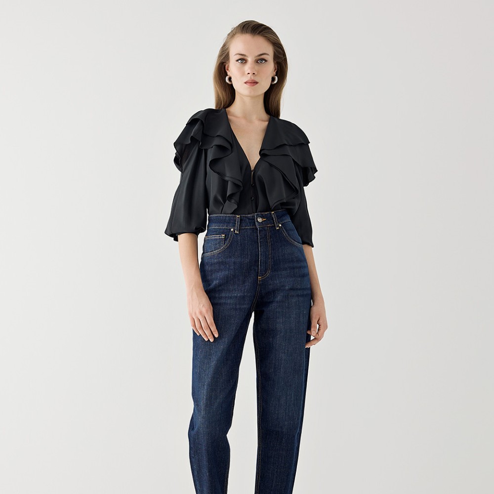 Πουκάμισο με βολάν κι ανοιχτούς ώμους Black Access