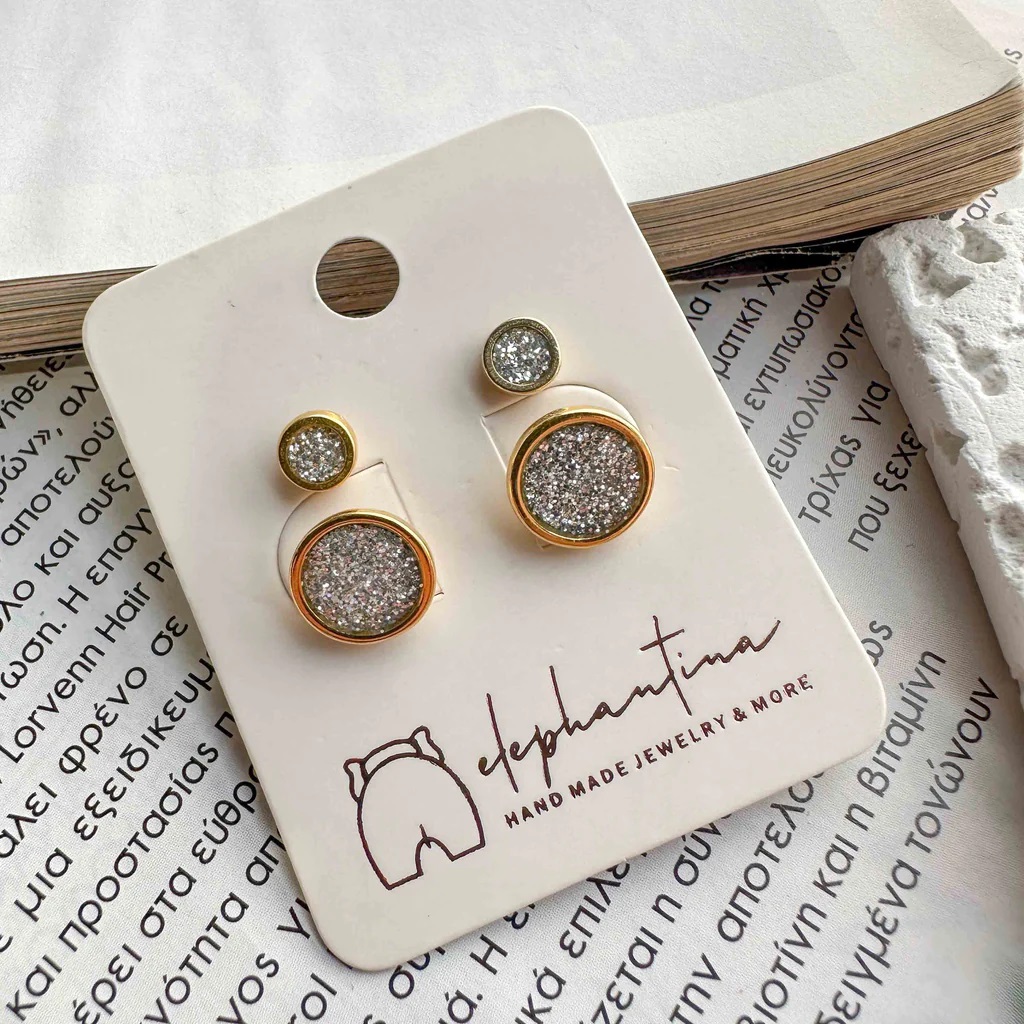 Σκουλαρίκια καρφωτά set of Silver Glamour Golden Elephantina