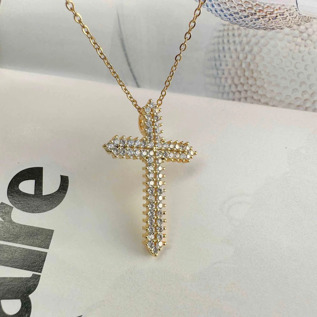 Cross chain necklace with white zircons Golden Elephantina