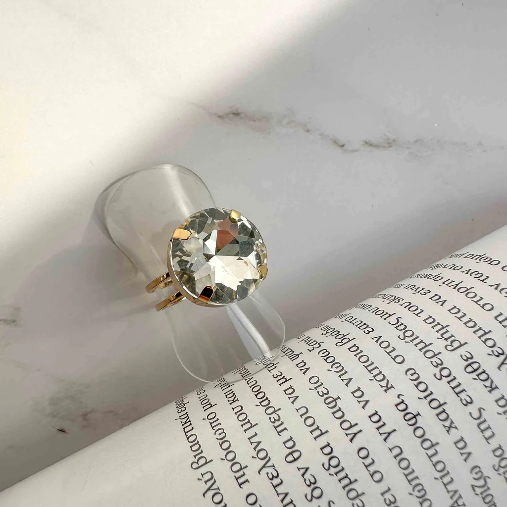 Δαχτυλίδι από ατσάλι Στρογγυλό Λευκό Μονόπετρο Golden Elephantina