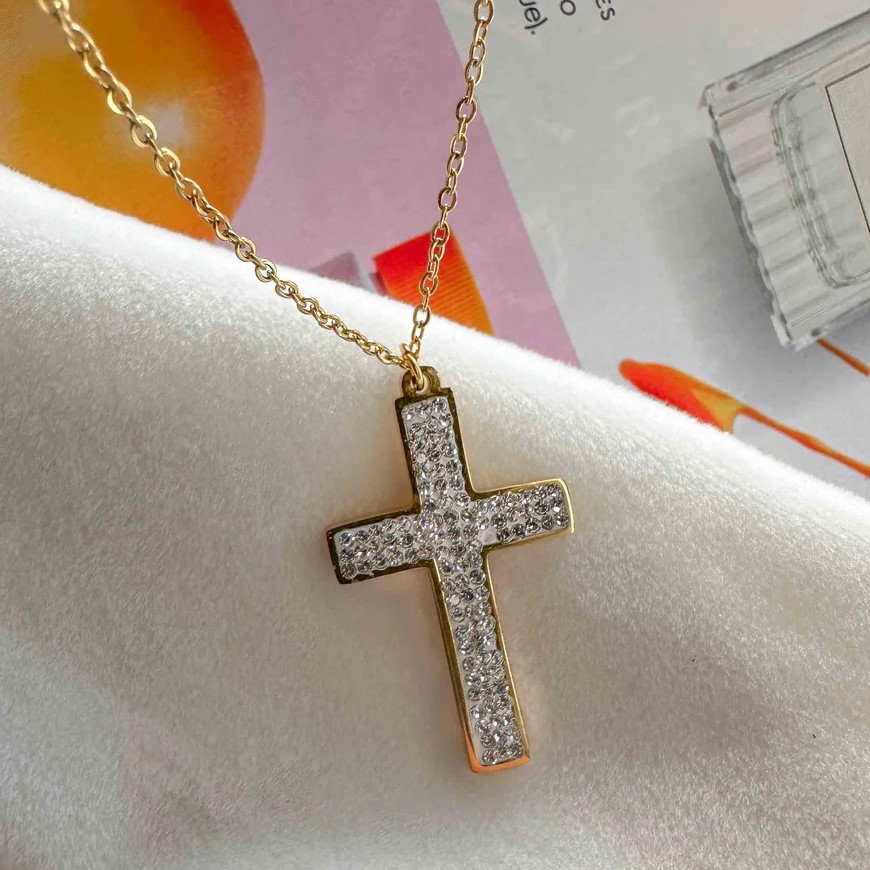 Σταυρός επιχρυσωμένος από ατσάλι με ζιργκόν Golden Elephantina