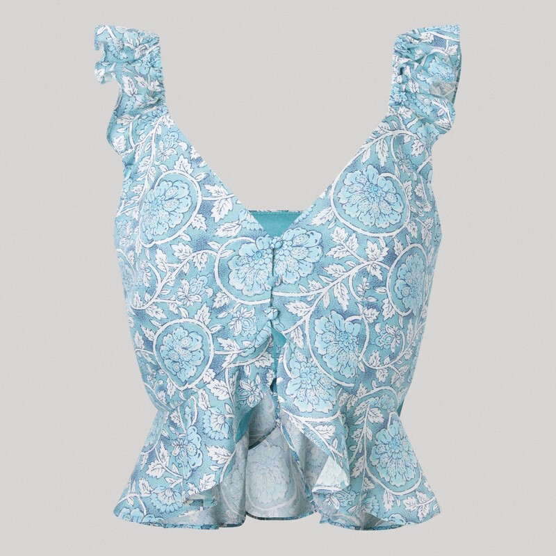 Τοπ με βολάν Floral Wave Blue Pepe Jeans 