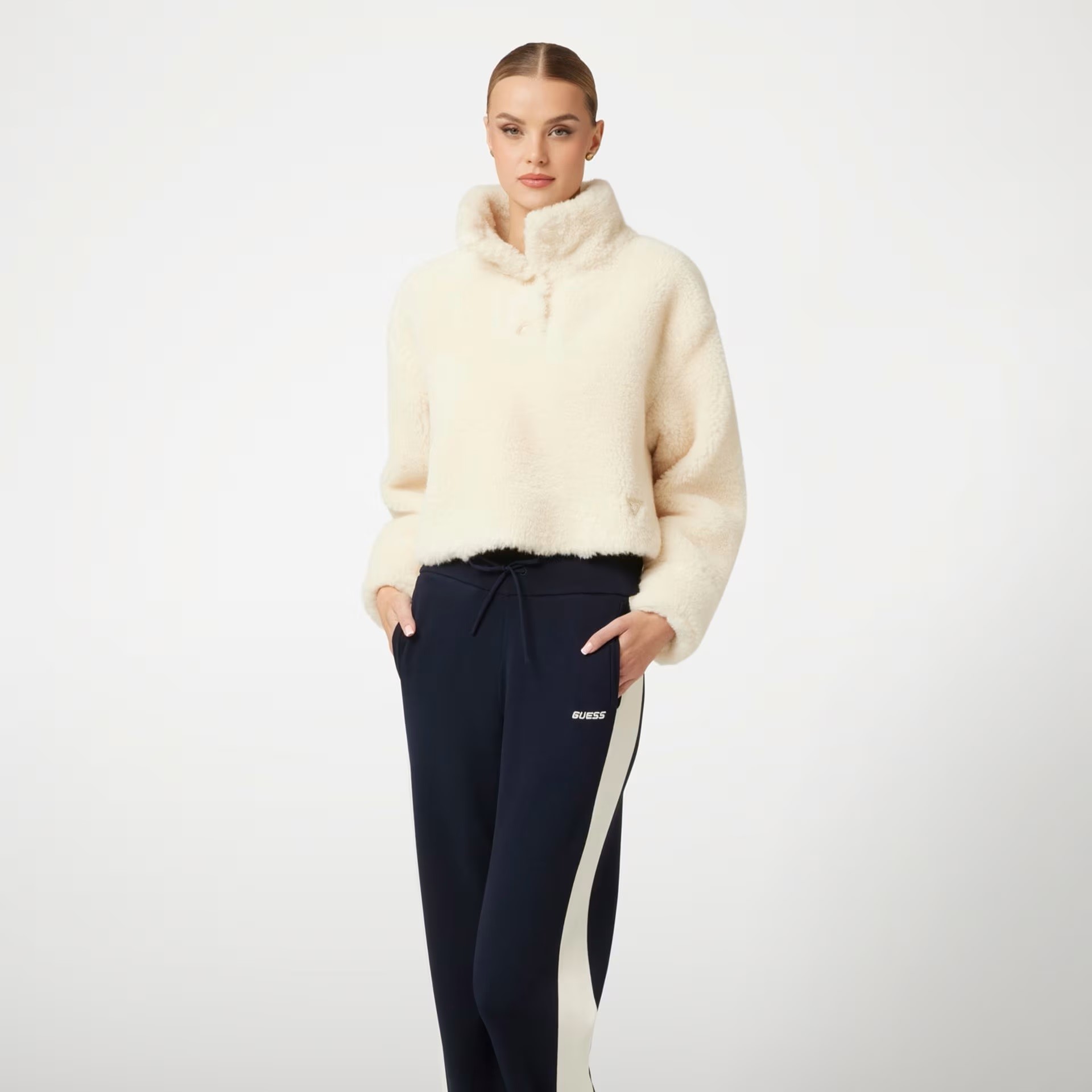 Κοντό μπουφάν-μπλούζα από συνθετική γούνα Creme Guess