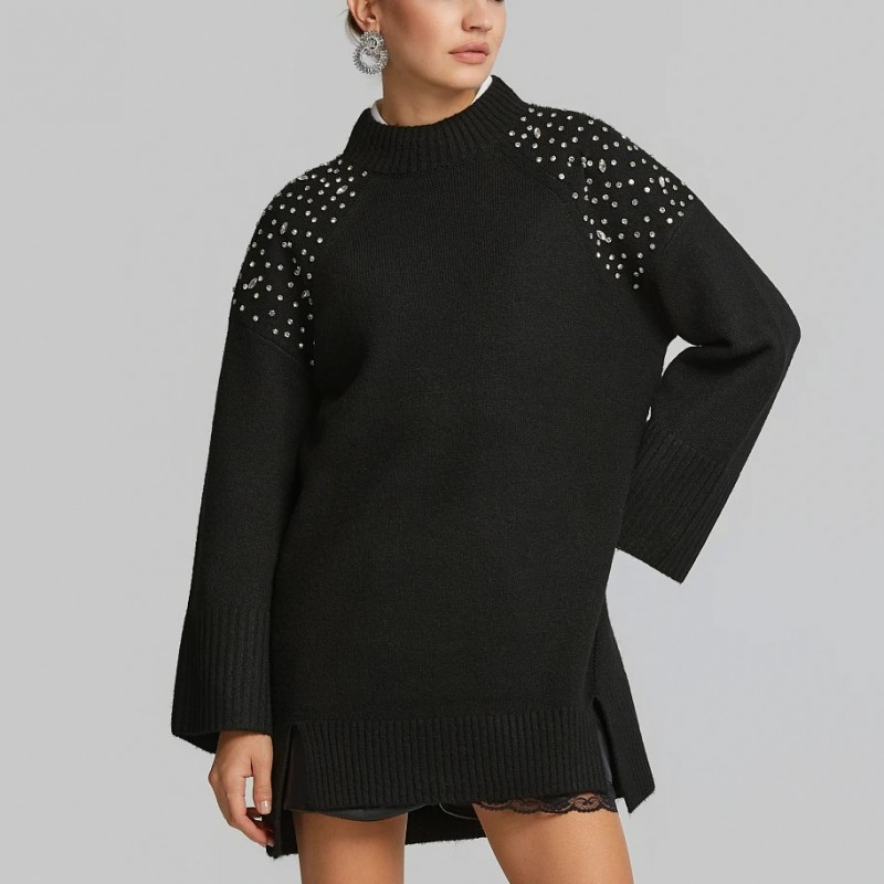 Sweater knitted with crystals Black Lynne