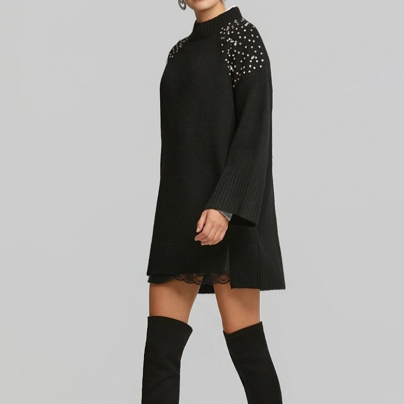 Sweater knitted with crystals Black Lynne