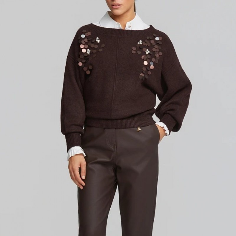 Πουλόβερ πλεκτό με παγιέτες και πέρλες Cherry Lynne