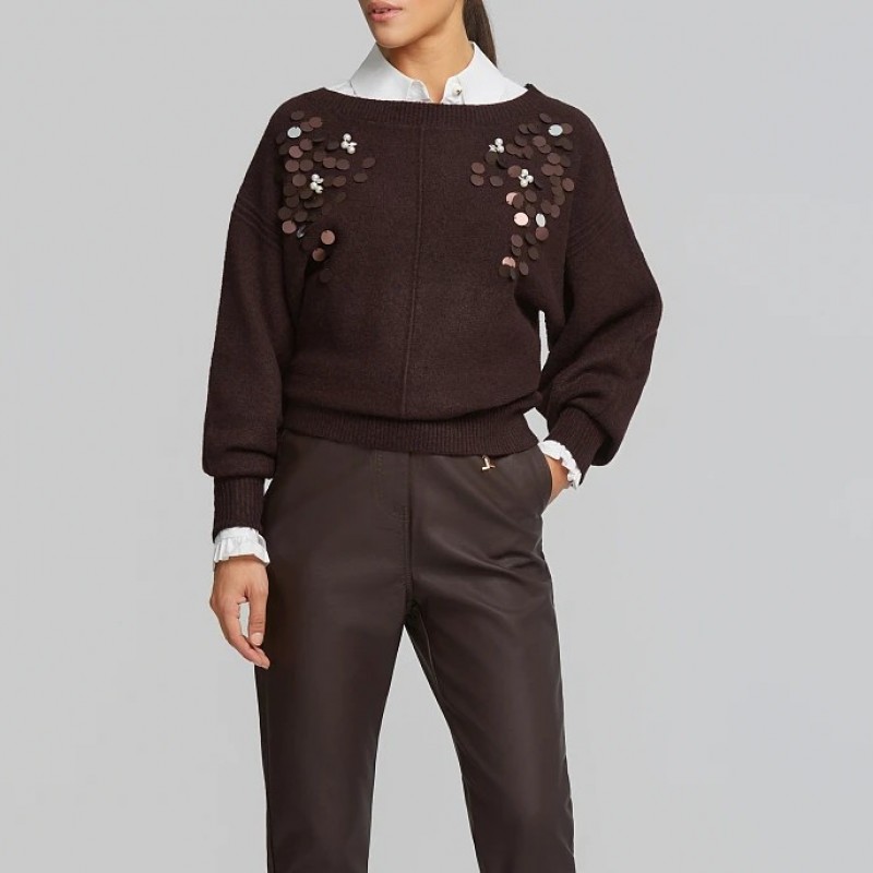 Πουλόβερ πλεκτό με παγιέτες και πέρλες Cherry Lynne