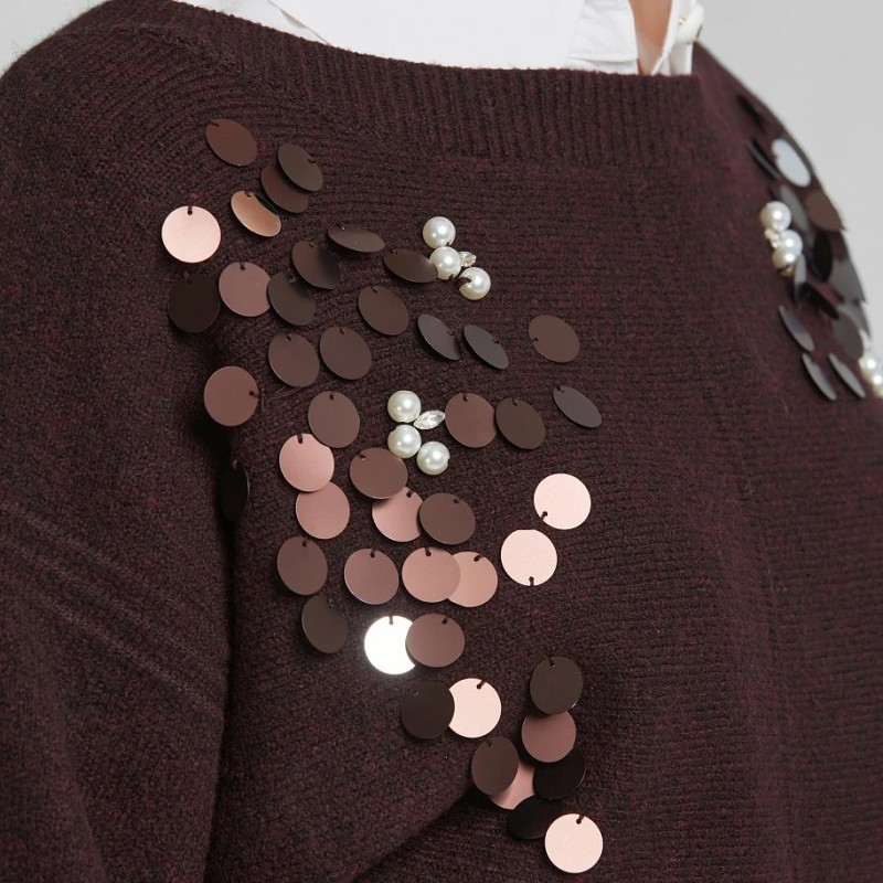 Πουλόβερ πλεκτό με παγιέτες και πέρλες Cherry Lynne