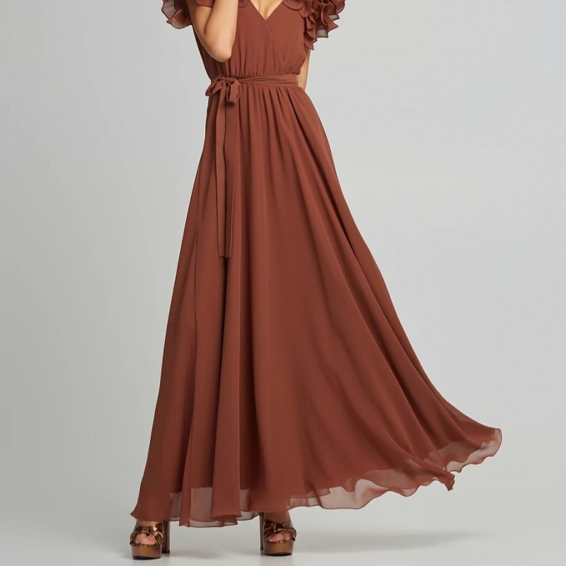 Dress maxi with ruffles on the shoulders Lynne