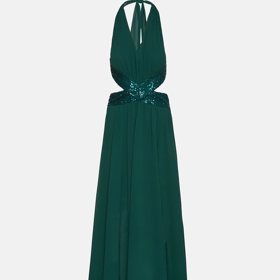 Dress maxi with cutouts and sequins green Lynne