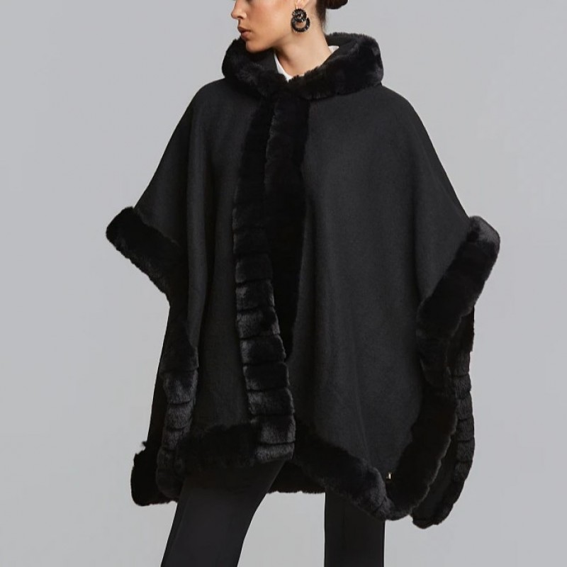 Cape with faux fur details Black Lynne