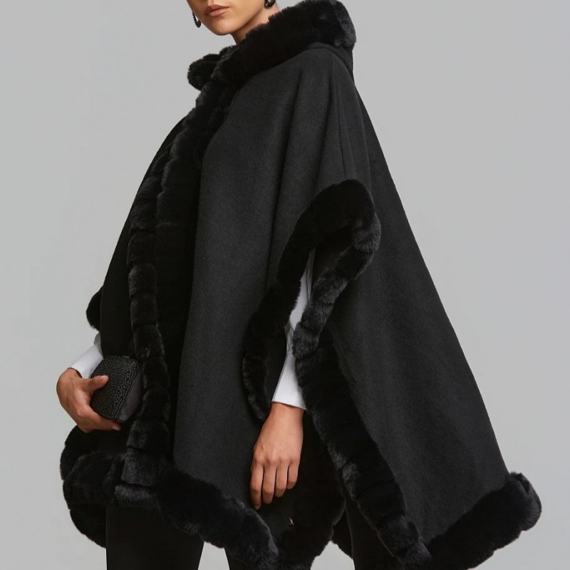 Cape with faux fur details Black Lynne
