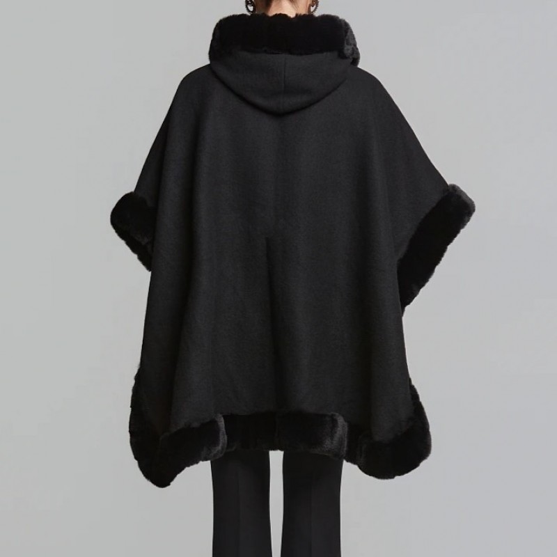 Cape with faux fur details Black Lynne
