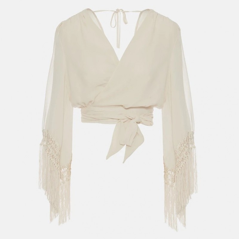 Blouse wrap with fringes Beige Lynne