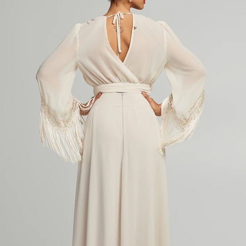 Blouse wrap with fringes Beige Lynne