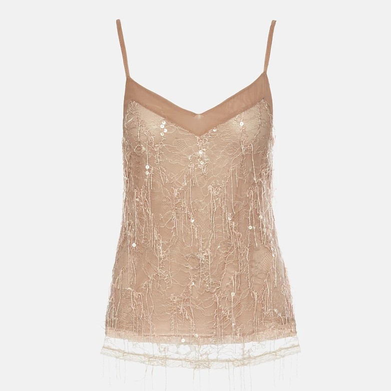 Top sequined lace beige Lynne