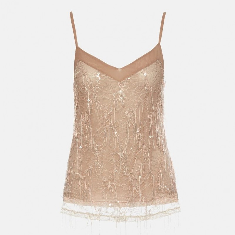 Top sequined lace beige Lynne