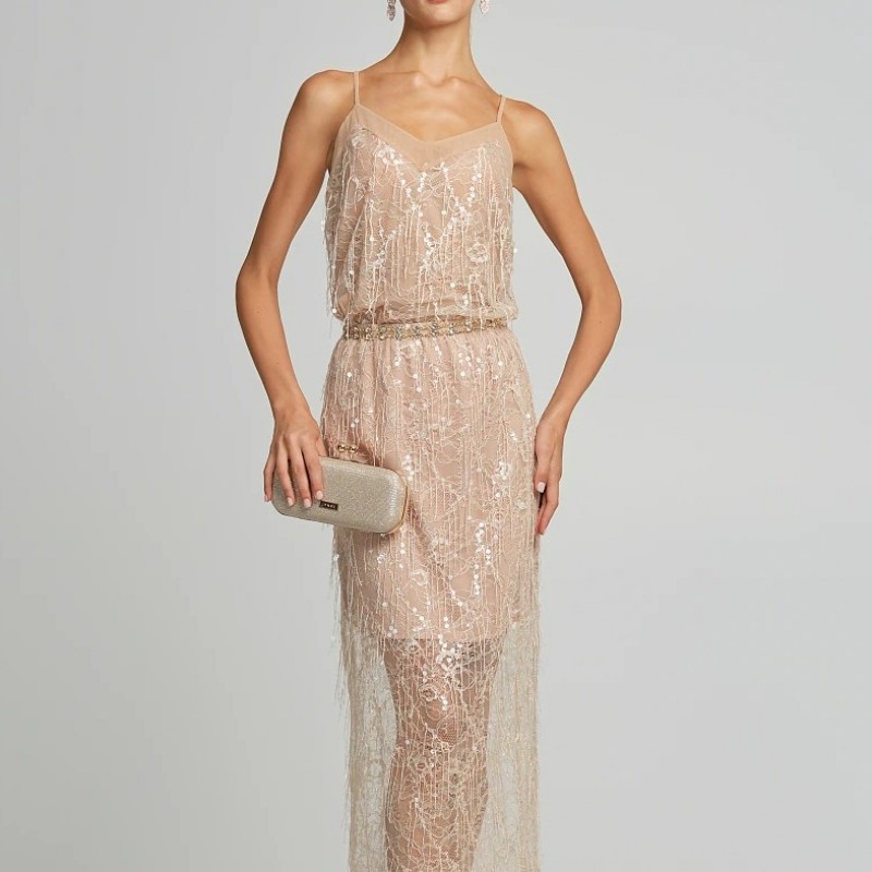 Top sequined lace beige Lynne