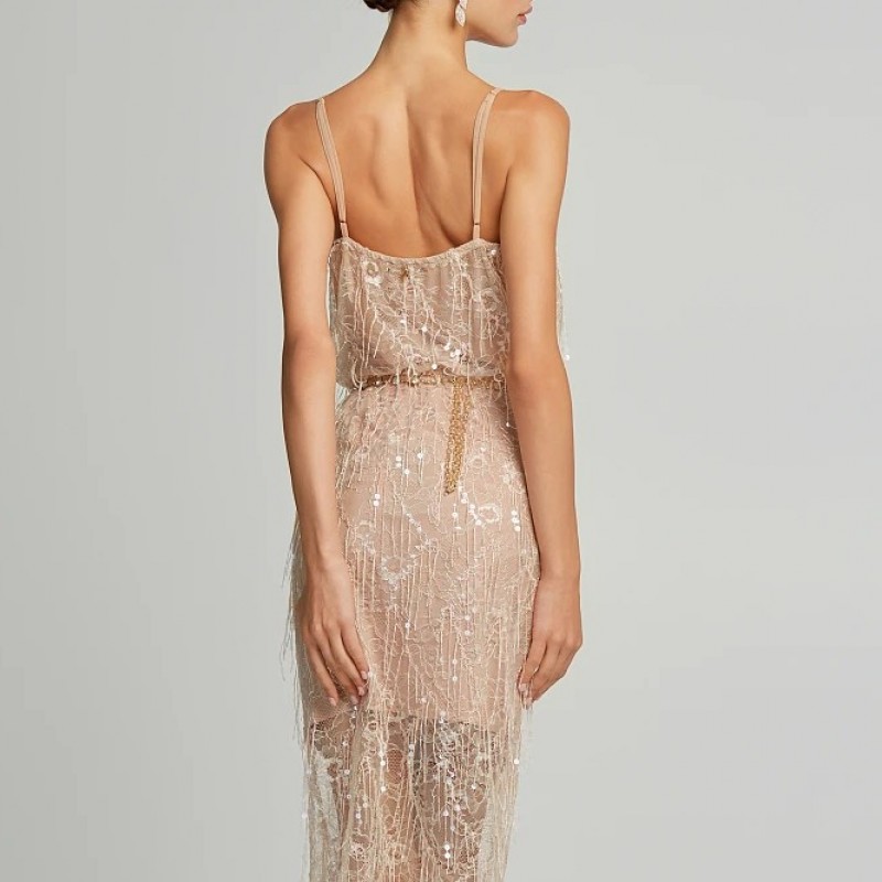 Top sequined lace beige Lynne