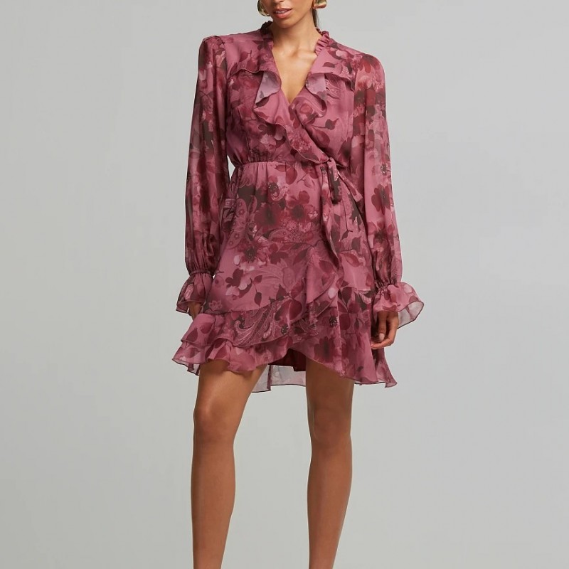 Φόρεμα μίνι κρουαζέ με βολάν Lynne