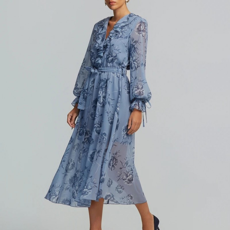 Dress midi printed with ruffles Ciel Lynne