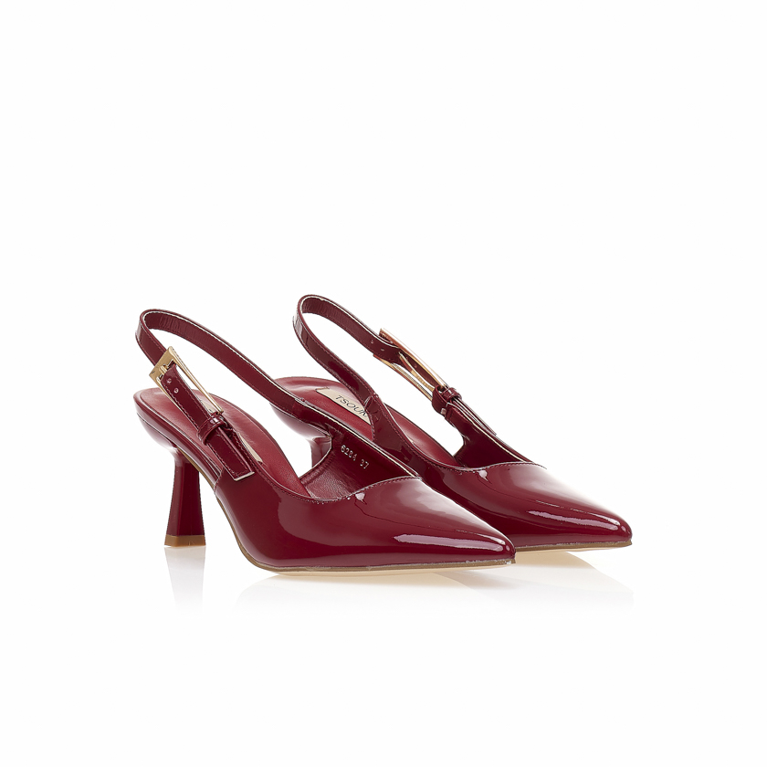 Γόβες mules Bordeaux λουστρίνι μυτερές Tsoukalas	