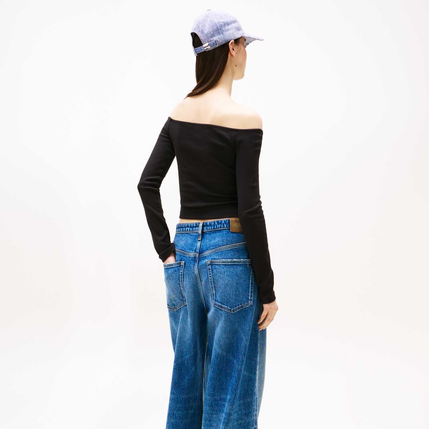 Μπλούζα με μακρύ μανίκι Essential boat neck Black Tommy jeans