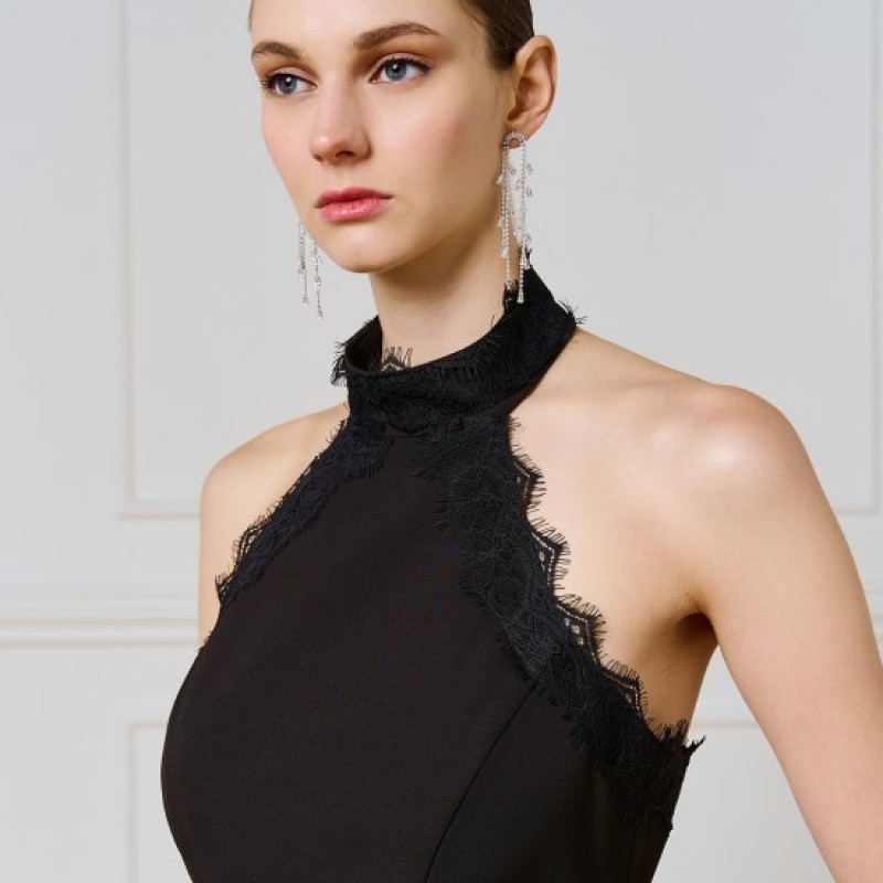 Φόρεμα μίντι halter με δαντέλα Black Access