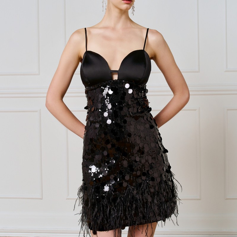 Φόρεμα μίνι παγιέτα με φτερά Black Access