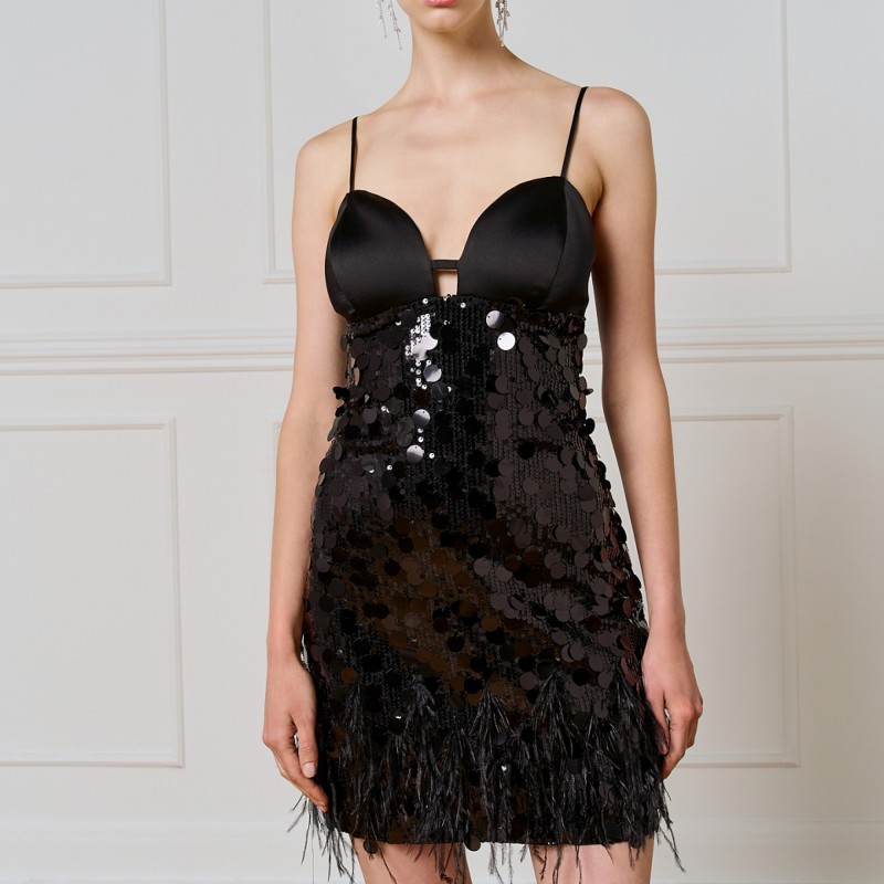 Φόρεμα μίνι παγιέτα με φτερά Black Access