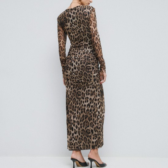 Φόρεμα μάξι λεοπάρ με τούλι Brown Access