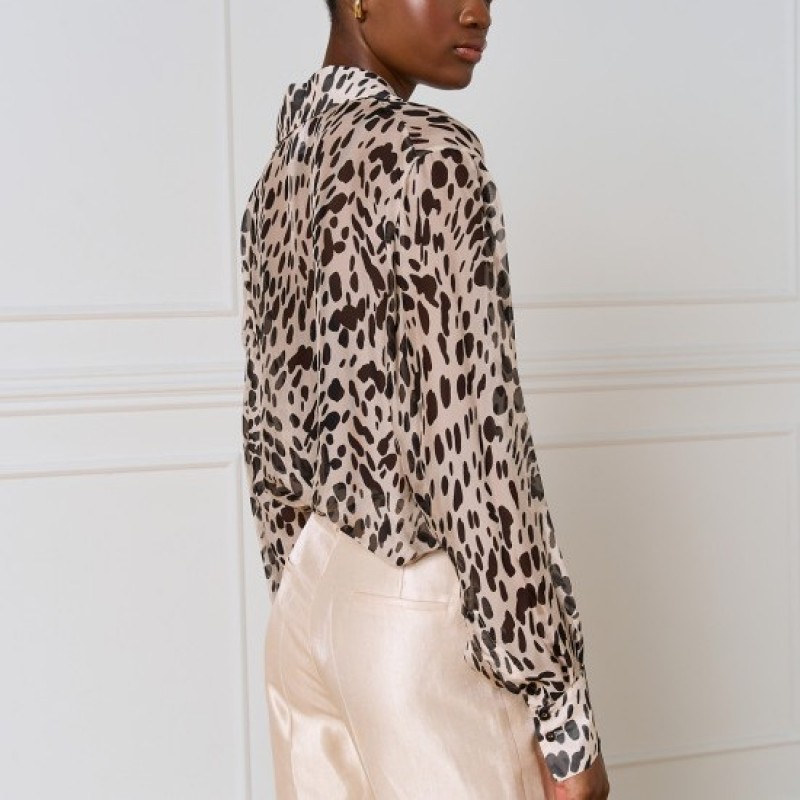 Πουκάμισο με μακρύ μανίκι εμπριμέ Brown Access