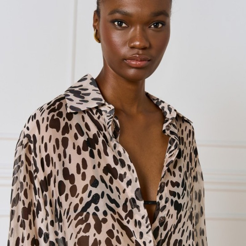 Πουκάμισο με μακρύ μανίκι εμπριμέ Brown Access